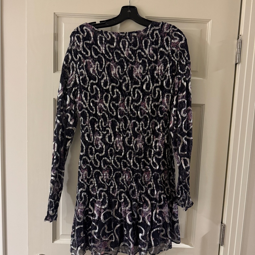 Loveshackfancy Navy And Silver Patterned Dress - image 3